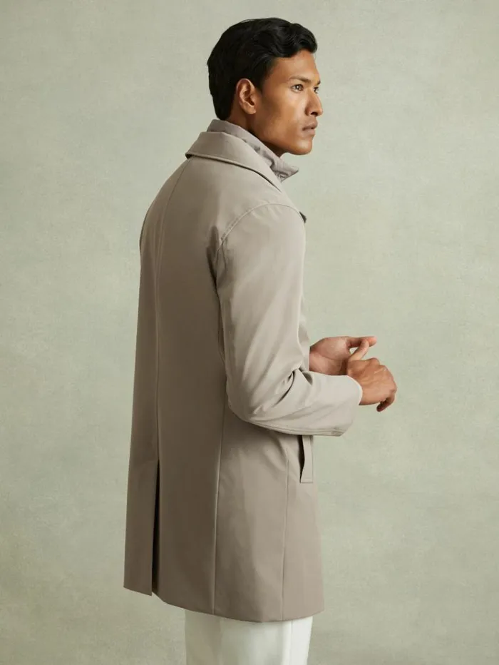 REISS Coats and Jackets Men Hybrid Removable Funnel Neck Overcoat Taupe