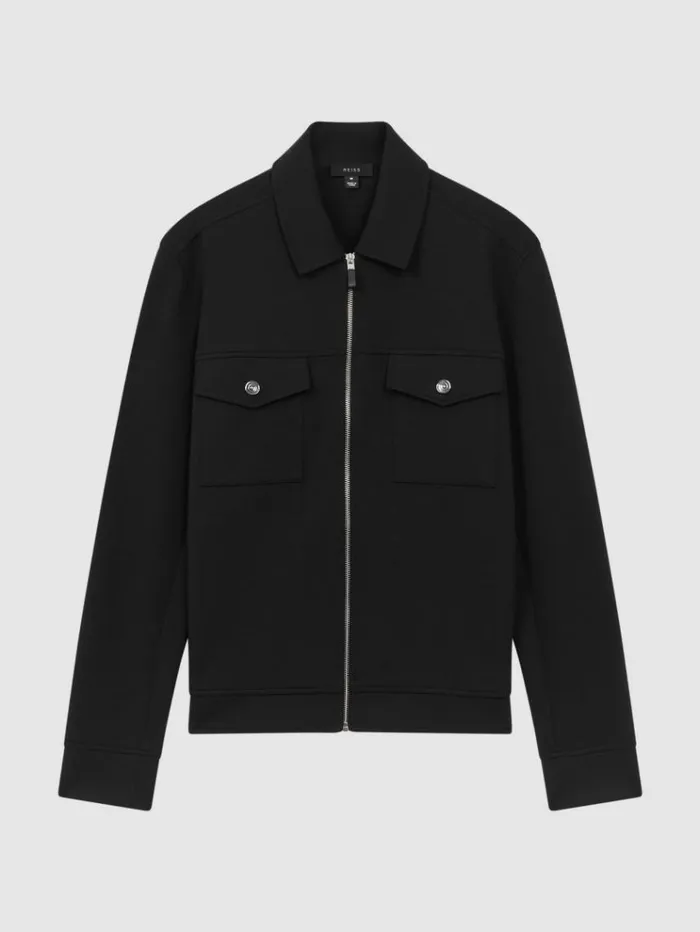 REISS Coats and Jackets Men Interlock Jersey ZipThrough Jacket Black REISS Coats and Jackets Men Interlock Jersey ZipThrough Jacket Black