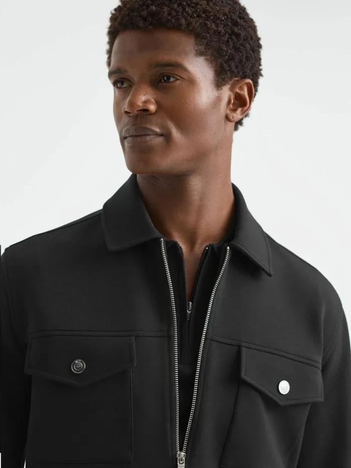 REISS Coats and Jackets Men Interlock Jersey ZipThrough Jacket Black REISS Coats and Jackets Men Interlock Jersey ZipThrough Jacket Black