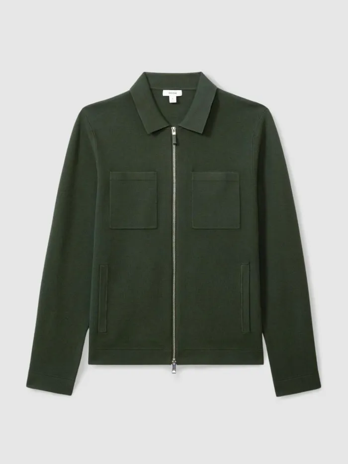 REISS Coats and Jackets Men Knitted Zip Through Jacket Dark Green