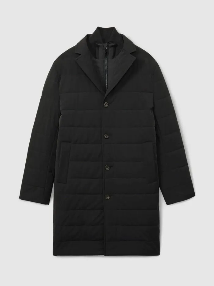 REISS Coats and Jackets Men Longline QuiltedShell Coat With Inner Gilet Navy