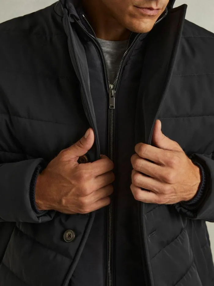 REISS Coats and Jackets Men Longline QuiltedShell Coat With Inner Gilet Navy