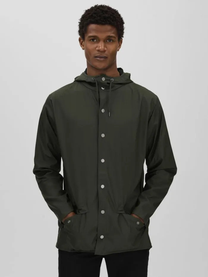 REISS Coats and Jackets Men Rains Unisex Hooded Raincoat Dark Green
