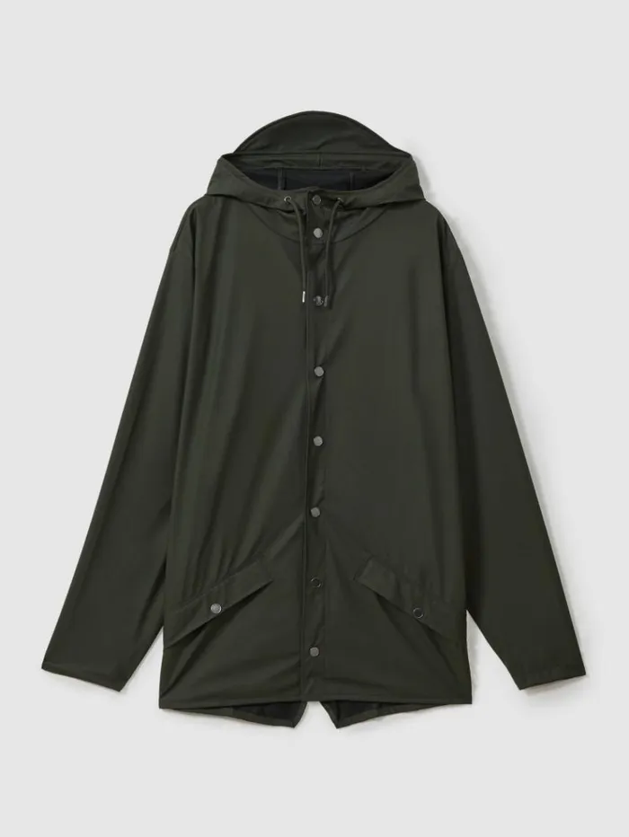 REISS Coats and Jackets Men Rains Unisex Hooded Raincoat Dark Green