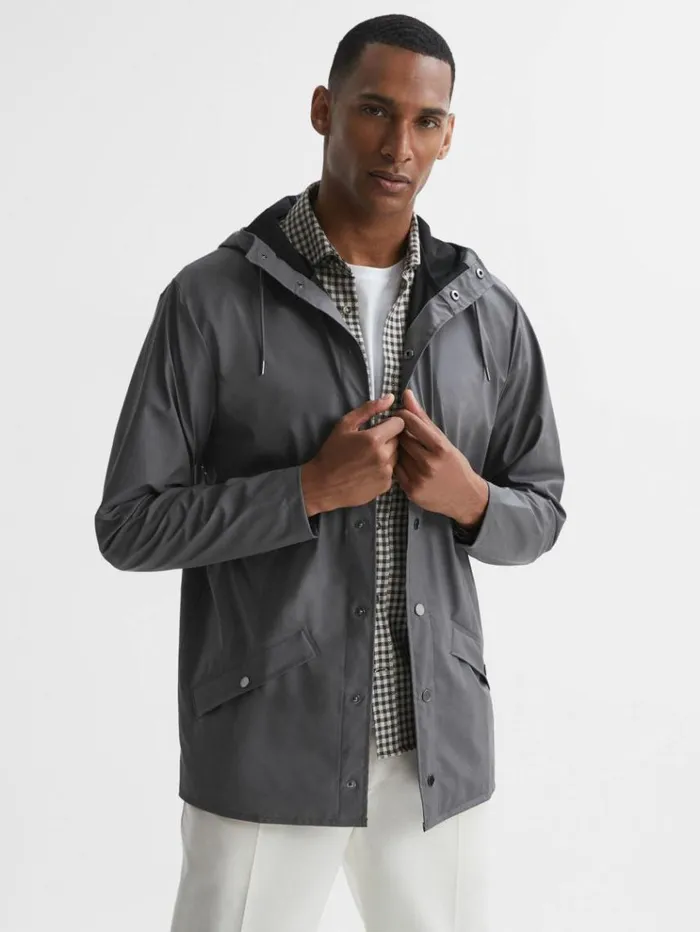 REISS Coats and Jackets Men Rains Unisex Hooded Raincoat Jacket Grey