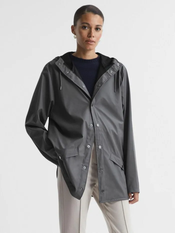 REISS Coats and Jackets Men Rains Unisex Hooded Raincoat Jacket Grey