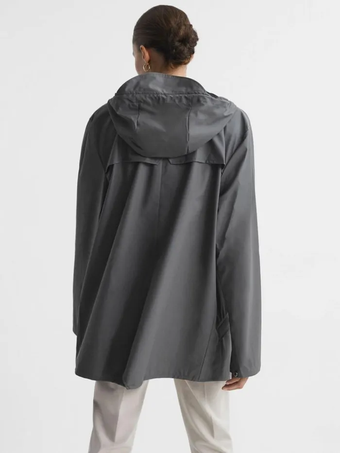 REISS Coats and Jackets Men Rains Unisex Hooded Raincoat Jacket Grey