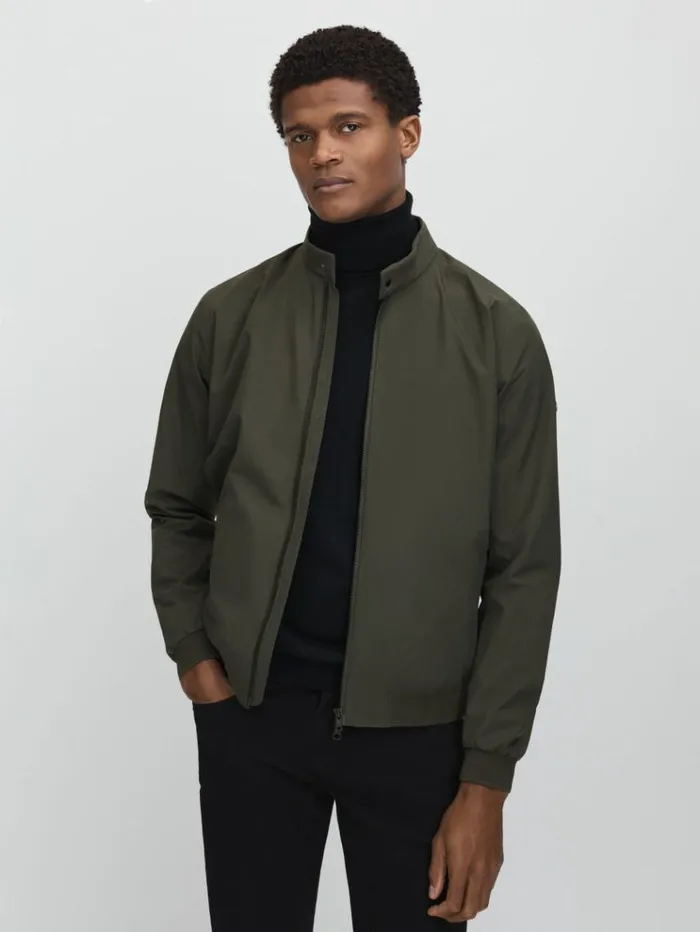 REISS Coats and Jackets Men Scandinavian Edition Waterproof HarringtonStyle Jacket Dark Olive