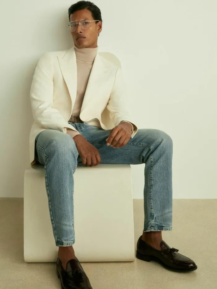 REISS Coats and Jackets Men SIngleBreasted Twill Blazer Off White