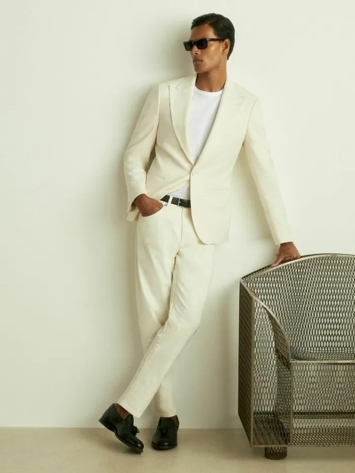 REISS Coats and Jackets Men SIngleBreasted Twill Blazer Off White