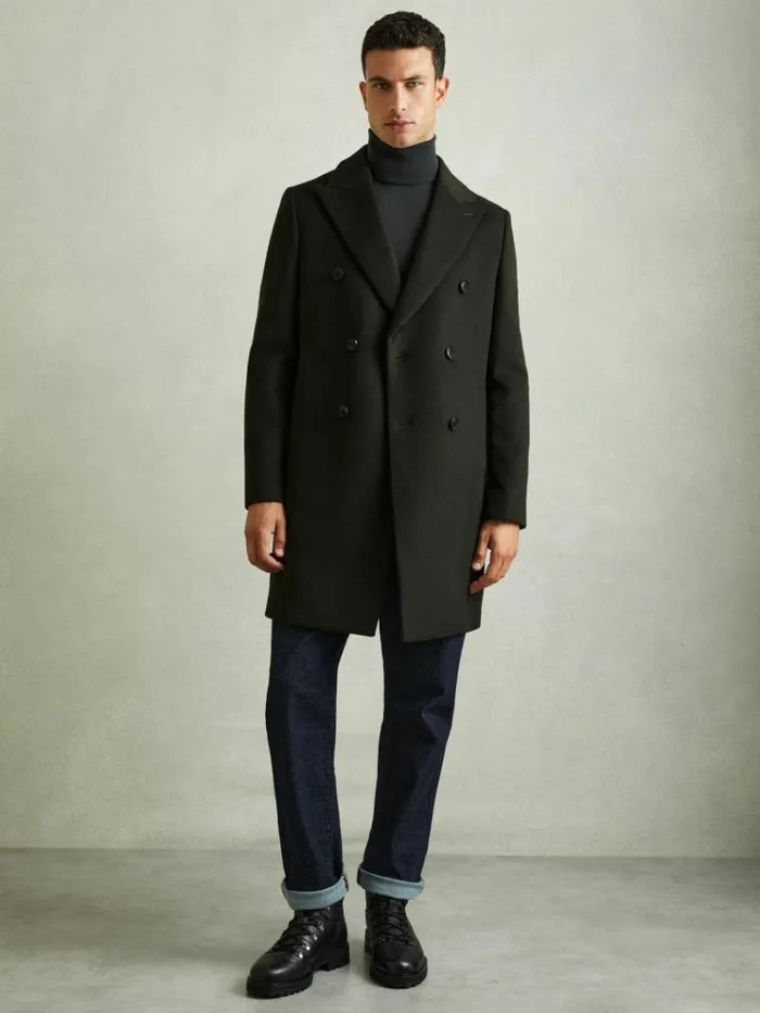 REISS Coats and Jackets Men WoolBlend DobleBreasted Coat Dark Green