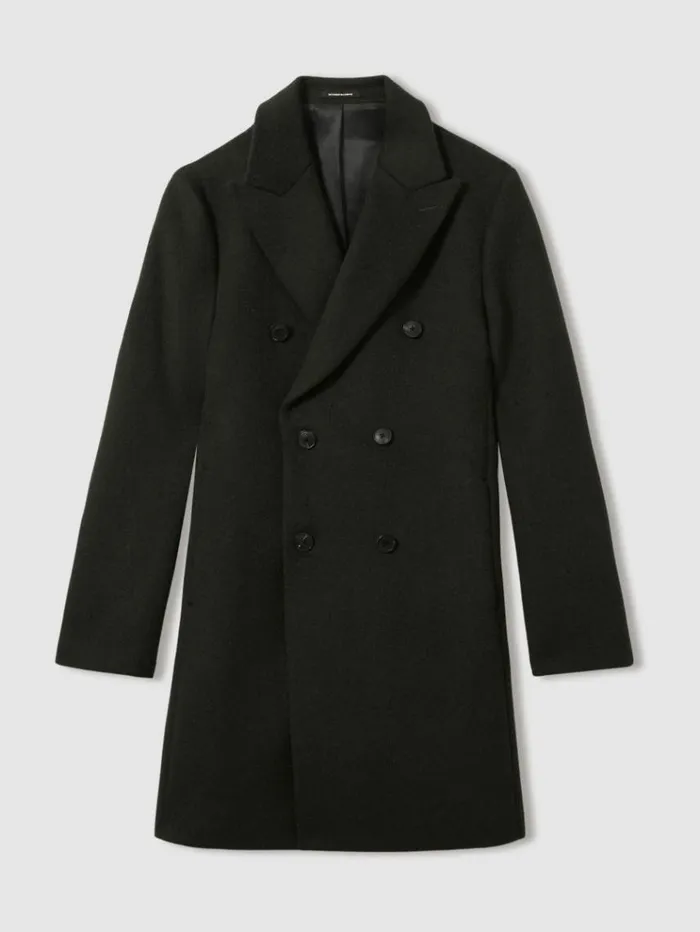 REISS Coats and Jackets Men WoolBlend DobleBreasted Coat Dark Green