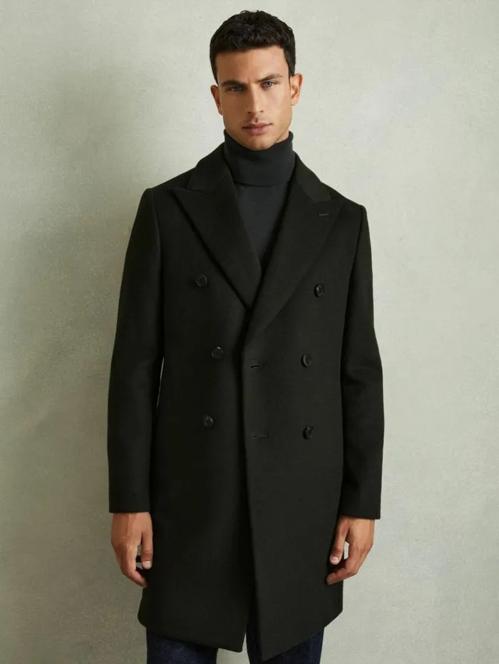 REISS Coats and Jackets Men WoolBlend DobleBreasted Coat Dark Green
