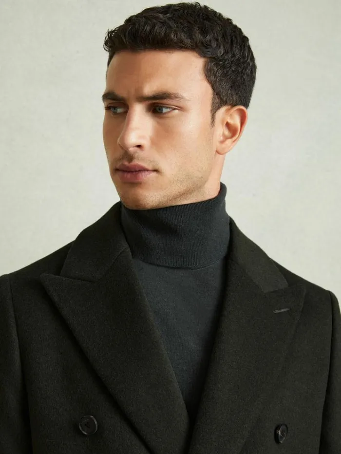 REISS Coats and Jackets Men WoolBlend DobleBreasted Coat Dark Green