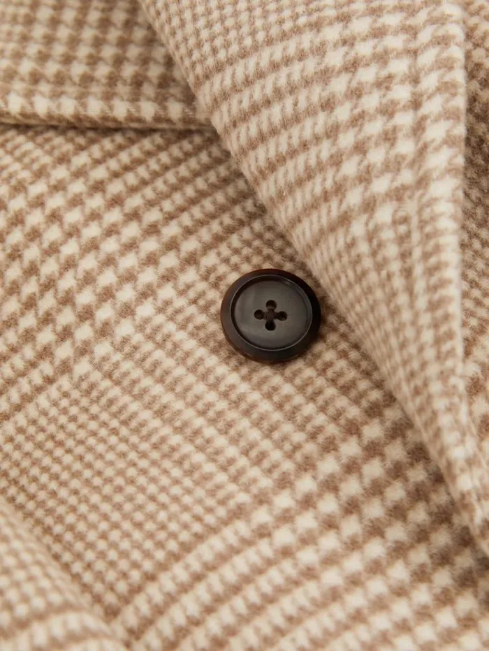 REISS Coats and Jackets Men Wool Blend Double Breasted Peacoat Oatmeal Check