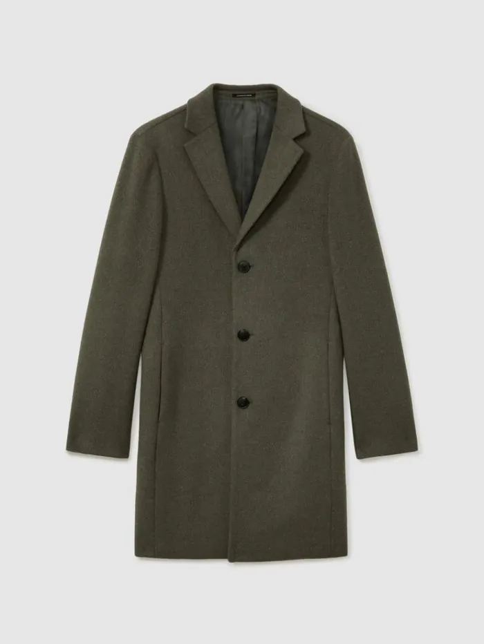 REISS Coats and Jackets Men Wool Blend Single Breasted Epsom Overcoat Green Smoke