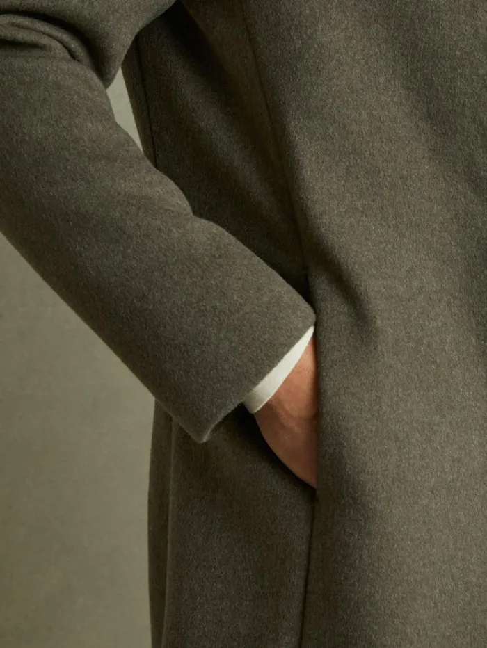 REISS Coats and Jackets Men Wool Blend Single Breasted Epsom Overcoat Green Smoke