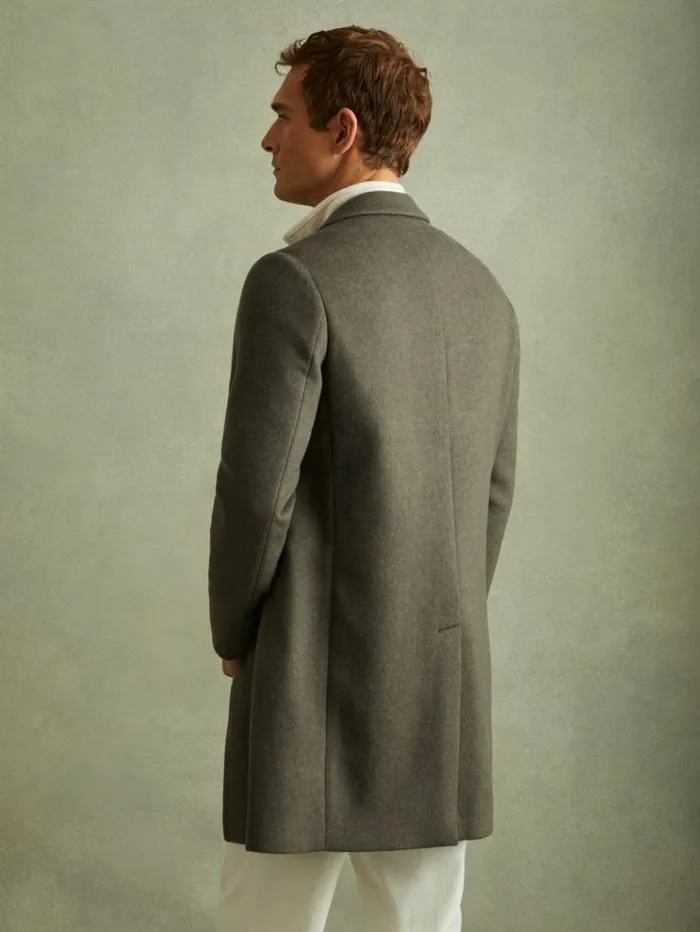 REISS Coats and Jackets Men Wool Blend Single Breasted Epsom Overcoat Green Smoke