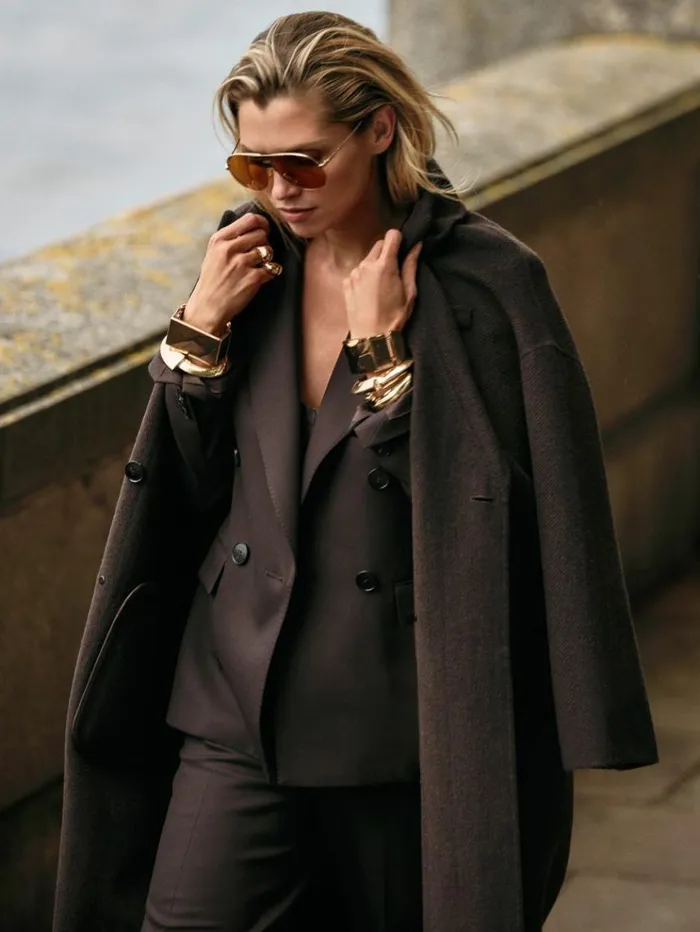 REISS Coats and Jackets Women Wool Blend HerringboneTwill Coat Chocolate