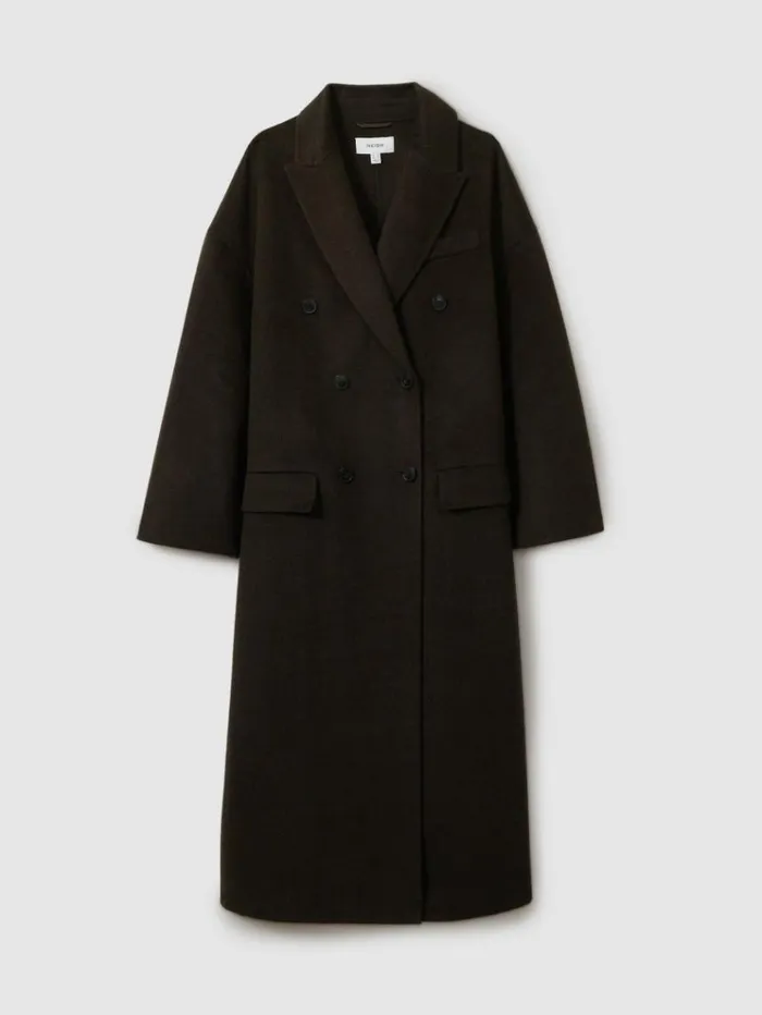 REISS Coats and Jackets Women Wool Blend HerringboneTwill Coat Chocolate