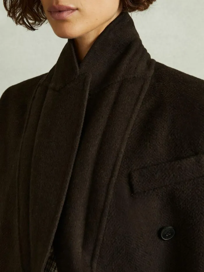 REISS Coats and Jackets Women Wool Blend HerringboneTwill Coat Chocolate