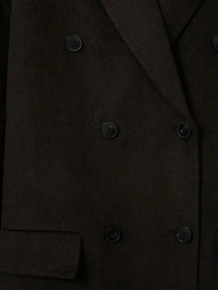REISS Coats and Jackets Women Wool Blend HerringboneTwill Coat Chocolate