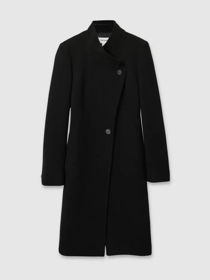 REISS Coats and Jackets Women WoolBlend Longline DoubleBreasted Coat Black