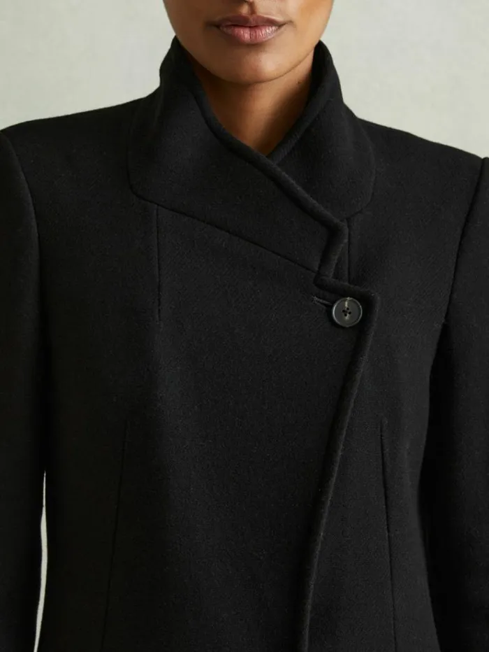 REISS Coats and Jackets Women WoolBlend Longline DoubleBreasted Coat Black