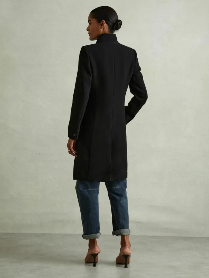 REISS Coats and Jackets Women WoolBlend Longline DoubleBreasted Coat Black