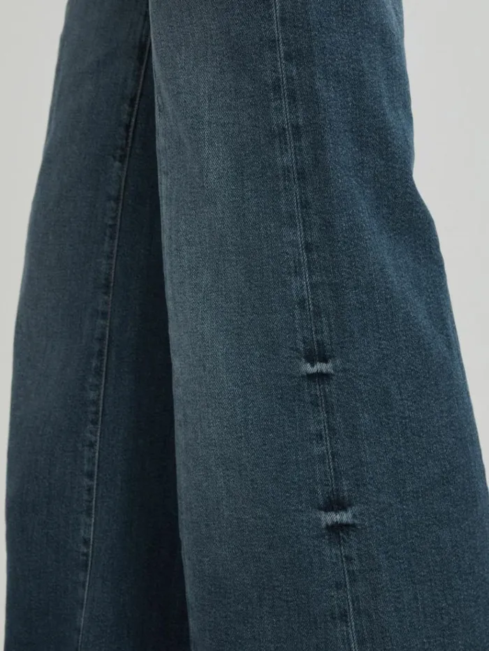 REISS Denim Women Good American High Rise Distressed Palazzo Jeans Blue