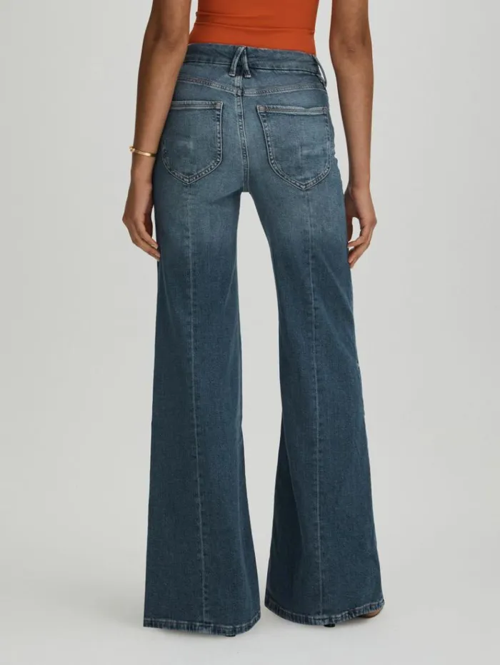 REISS Denim Women Good American High Rise Distressed Palazzo Jeans Blue