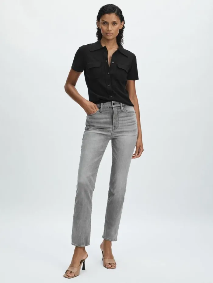 REISS Denim Women Good American StraightLeg Jeans Washed Grey