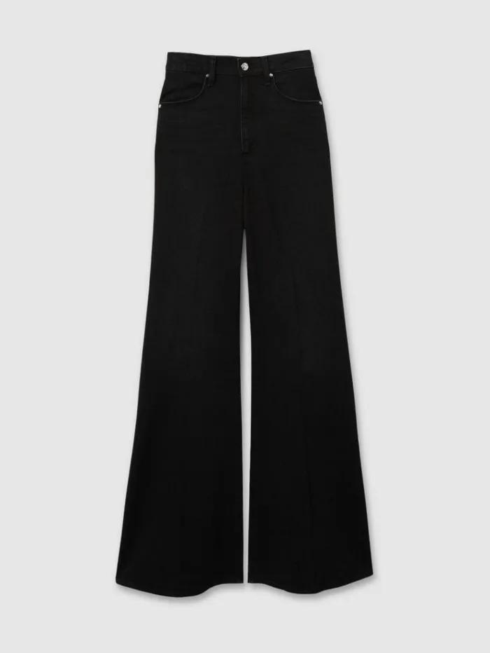REISS Denim Women Paige High Rise Flared Jeans Midnight Raven