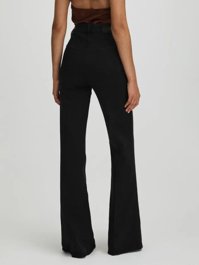 REISS Denim Women Paige High Rise Flared Jeans Midnight Raven