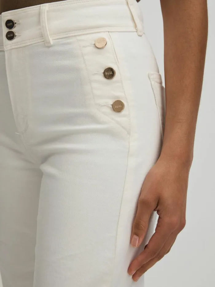 REISS Denim Women Paige High Rise Wide Leg Button Detail Jeans Ecru