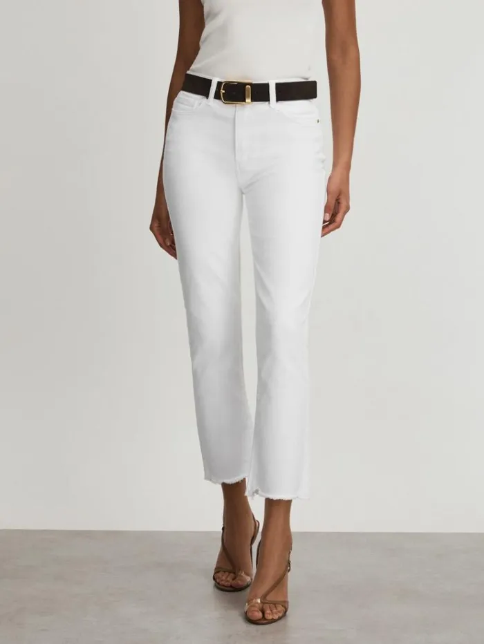 REISS Denim Women Paige Straight Leg Raw Hem Jeans White