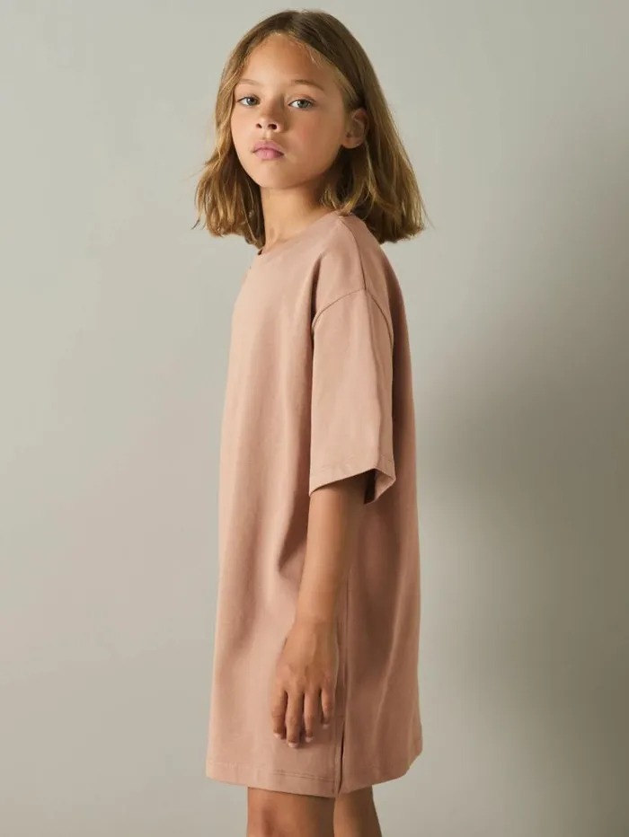 REISS Dresses Children Cotton Jersey LogoEmbroidered TShirt Dress Mink