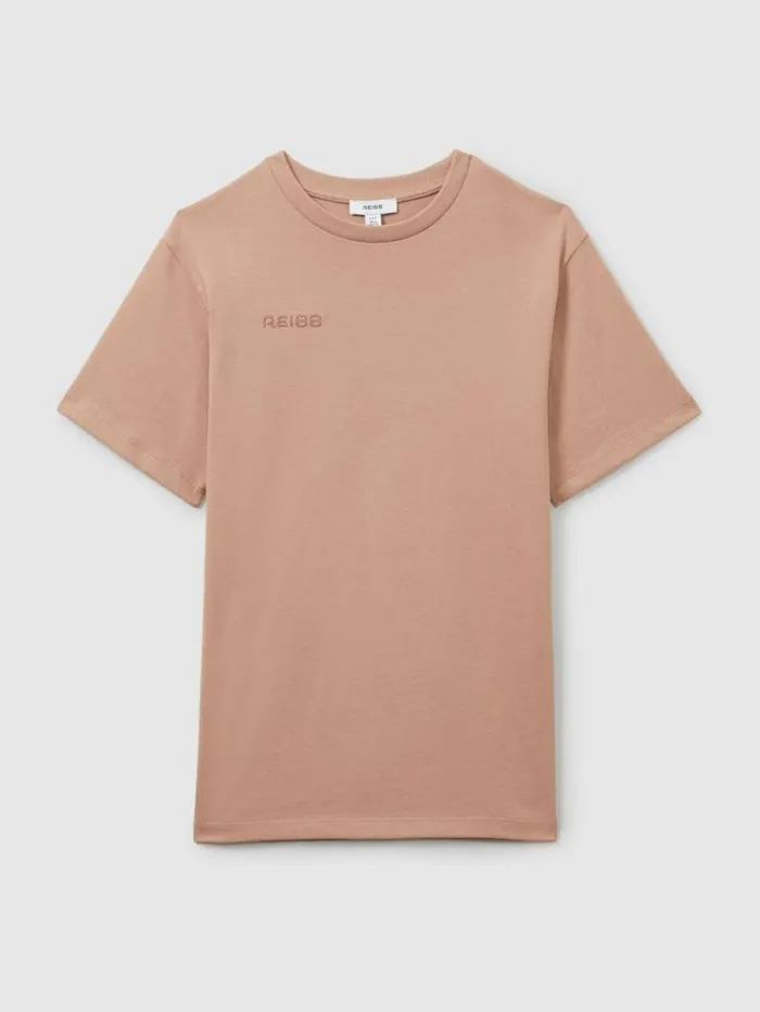 REISS Dresses Children Cotton Jersey LogoEmbroidered TShirt Dress Mink