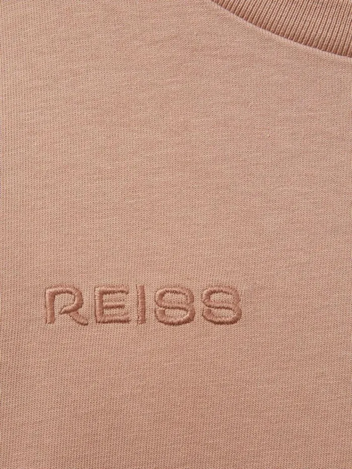 REISS Dresses Children Cotton Jersey LogoEmbroidered TShirt Dress Mink