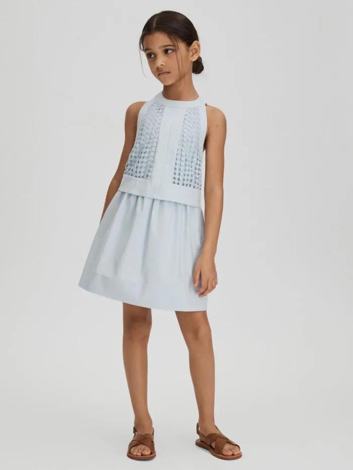 REISS Dresses Children Embroidered Halter Neck Dress Blue