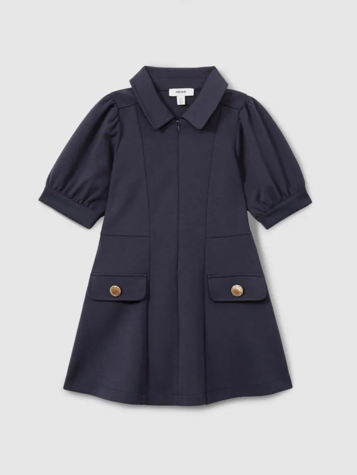 REISS Dresses Children Jersey Puff Sleeve Dress Navy