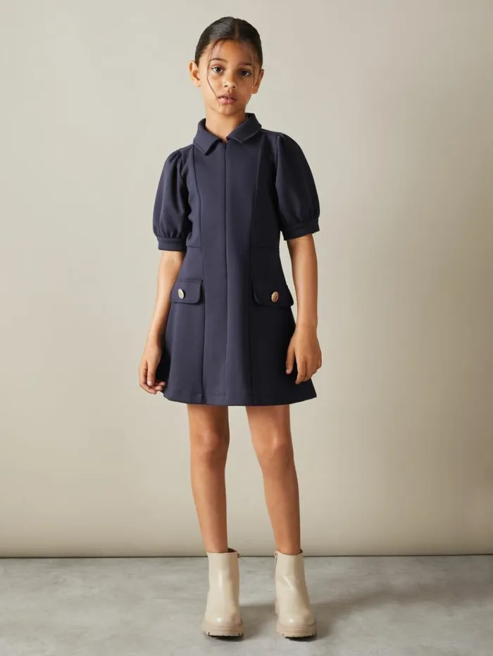 REISS Dresses Children Jersey Puff Sleeve Dress Navy