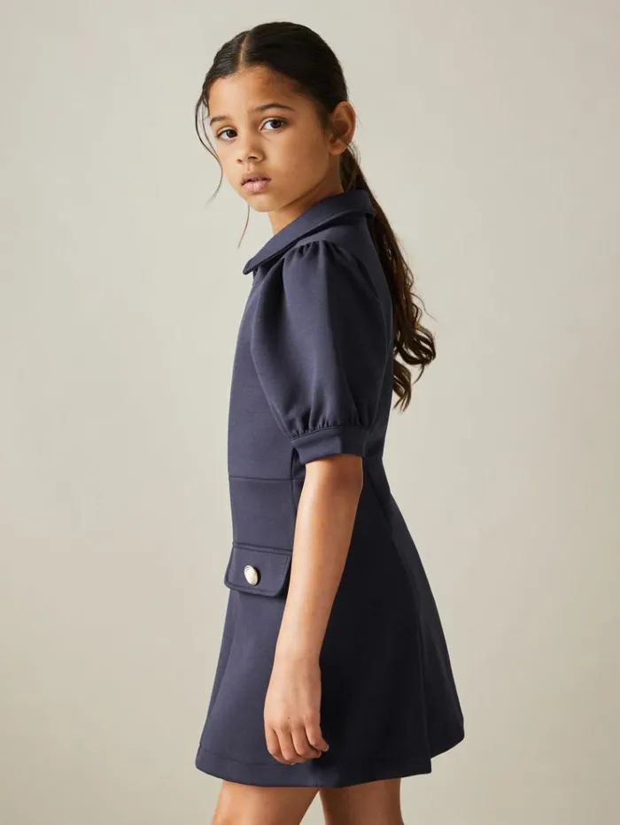 REISS Dresses Children Jersey Puff Sleeve Dress Navy