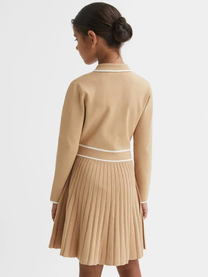 REISS Dresses Children Knitted Polo Skater Dress Camel