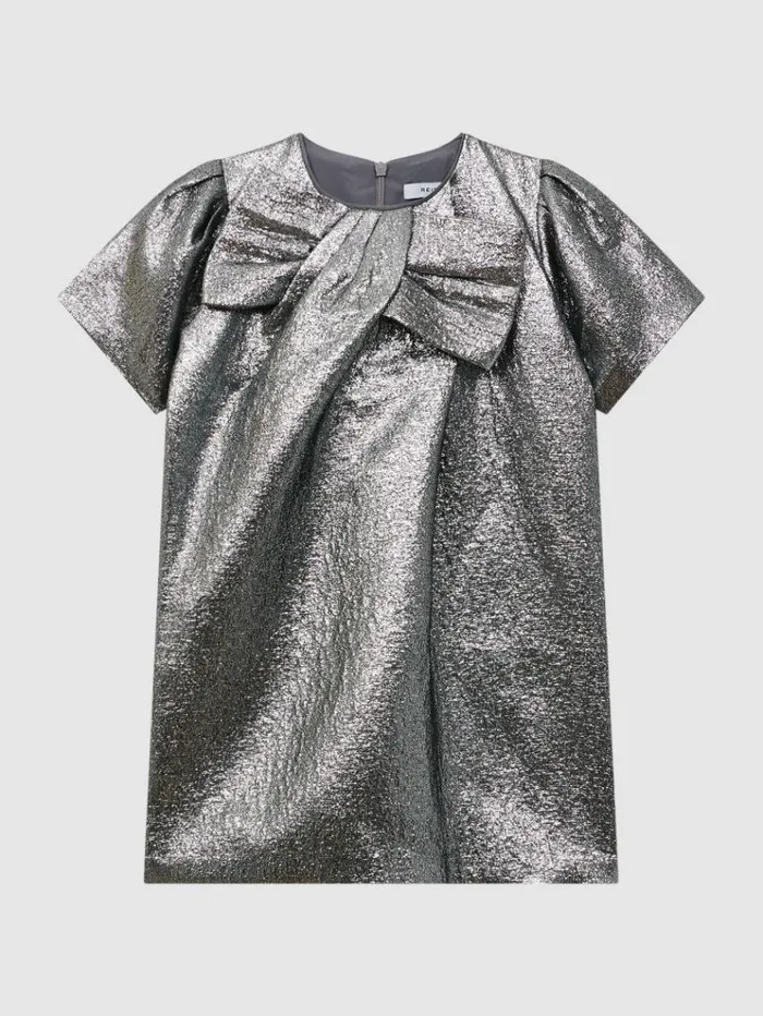 REISS Dresses Children Metallic Bow Dress Silver