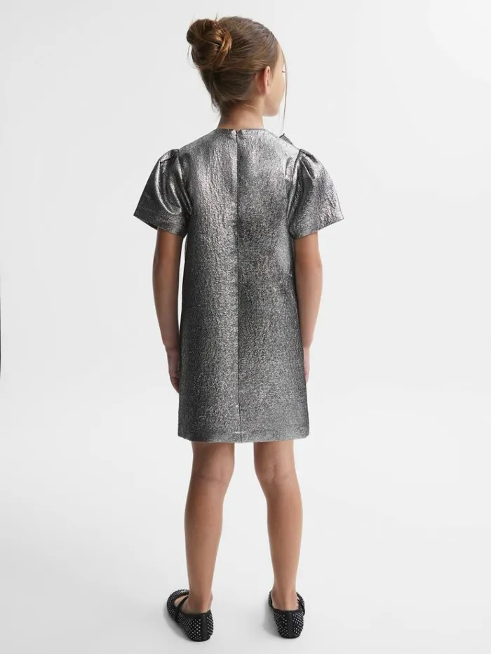 REISS Dresses Children Metallic Bow Dress Silver