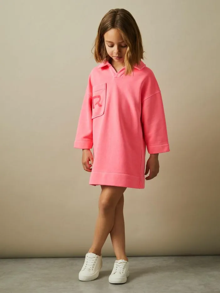 REISS Dresses Children OpenCollar Jumper Dress Bright Pink
