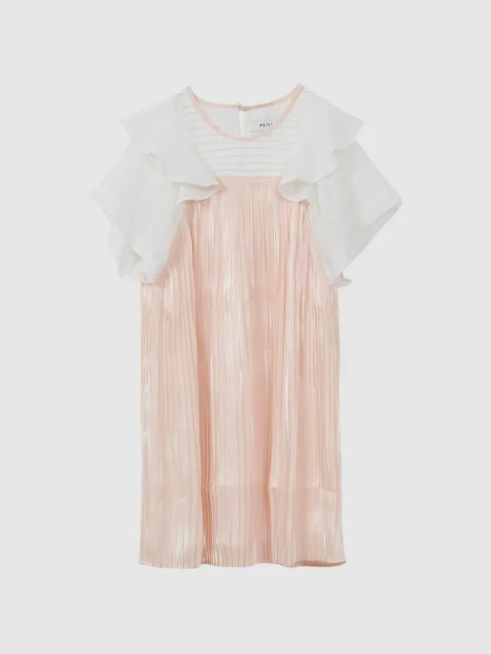REISS Dresses Children Pleated Metallic Dress Pink