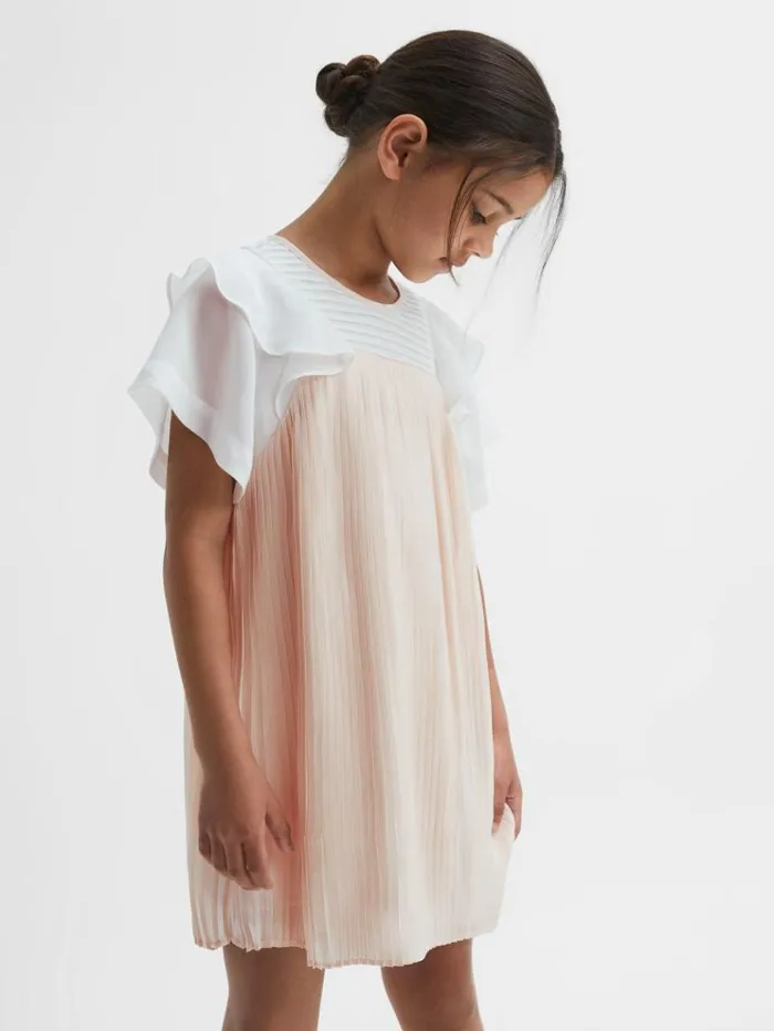 REISS Dresses Children Pleated Metallic Dress Pink