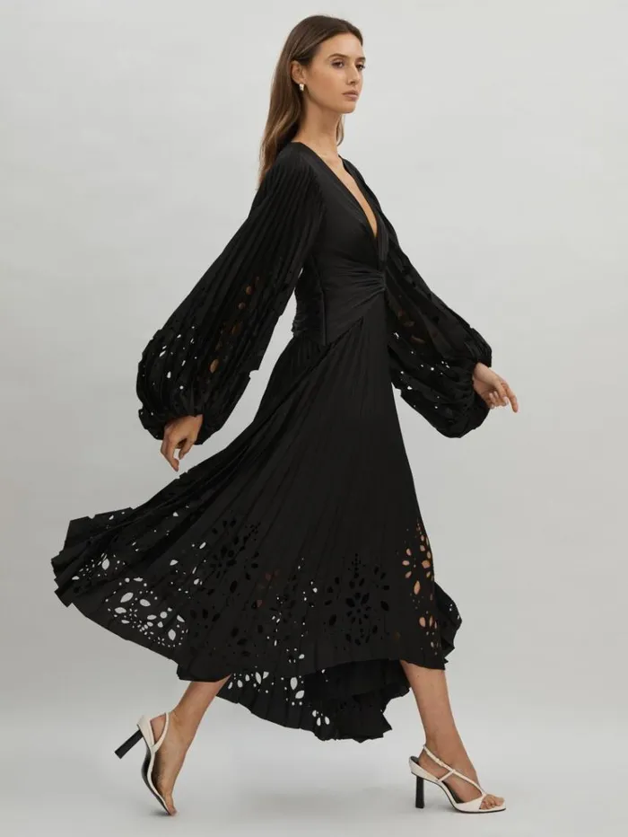 REISS Dresses Women Acler Balloon Sleeve Midi Dress Black